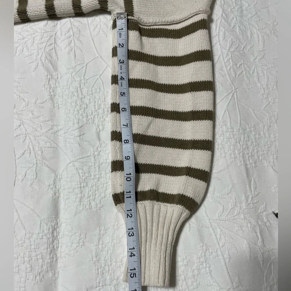 Madewell Conway Pullover Sweater Cream With Green Stripes Size XS